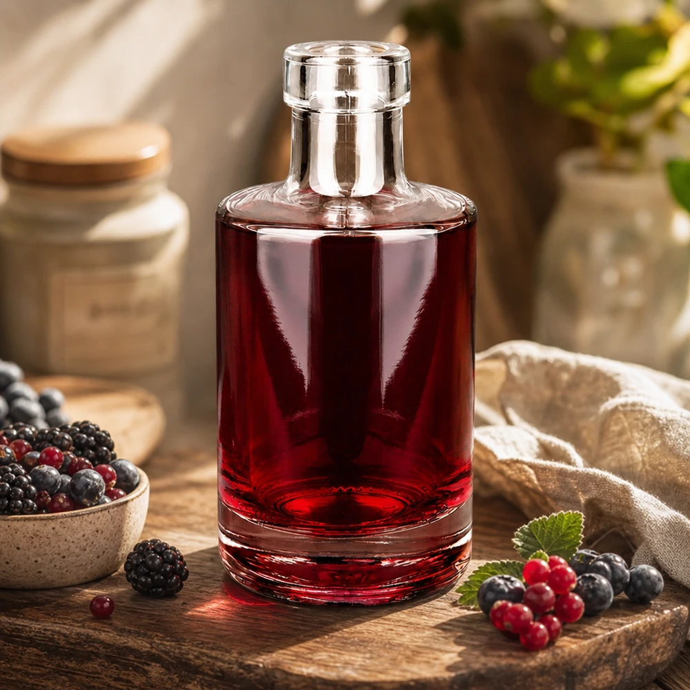 200ml Glasflasche Marie mit Beerenlikör befüllt rustikale Küchendekoration mit frischen Beeren Anwendungsbeispiel