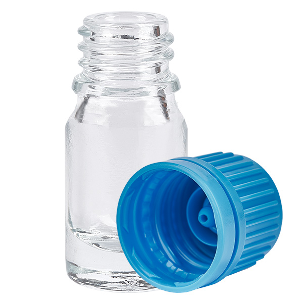 5ml láhev 11mm šroubovací uzávěr modrý tamper evidentní uzávěr ClearLine UT18/5 5ml láhev 11mm šroubovací uzávěr modrý tamper evidentní uzávěr ClearLine UT18/5