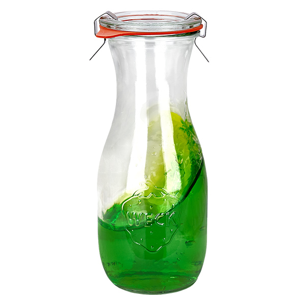 Sada 24 sklenic Weck 530ml lahví na džus s 24 skleněnými víčky.