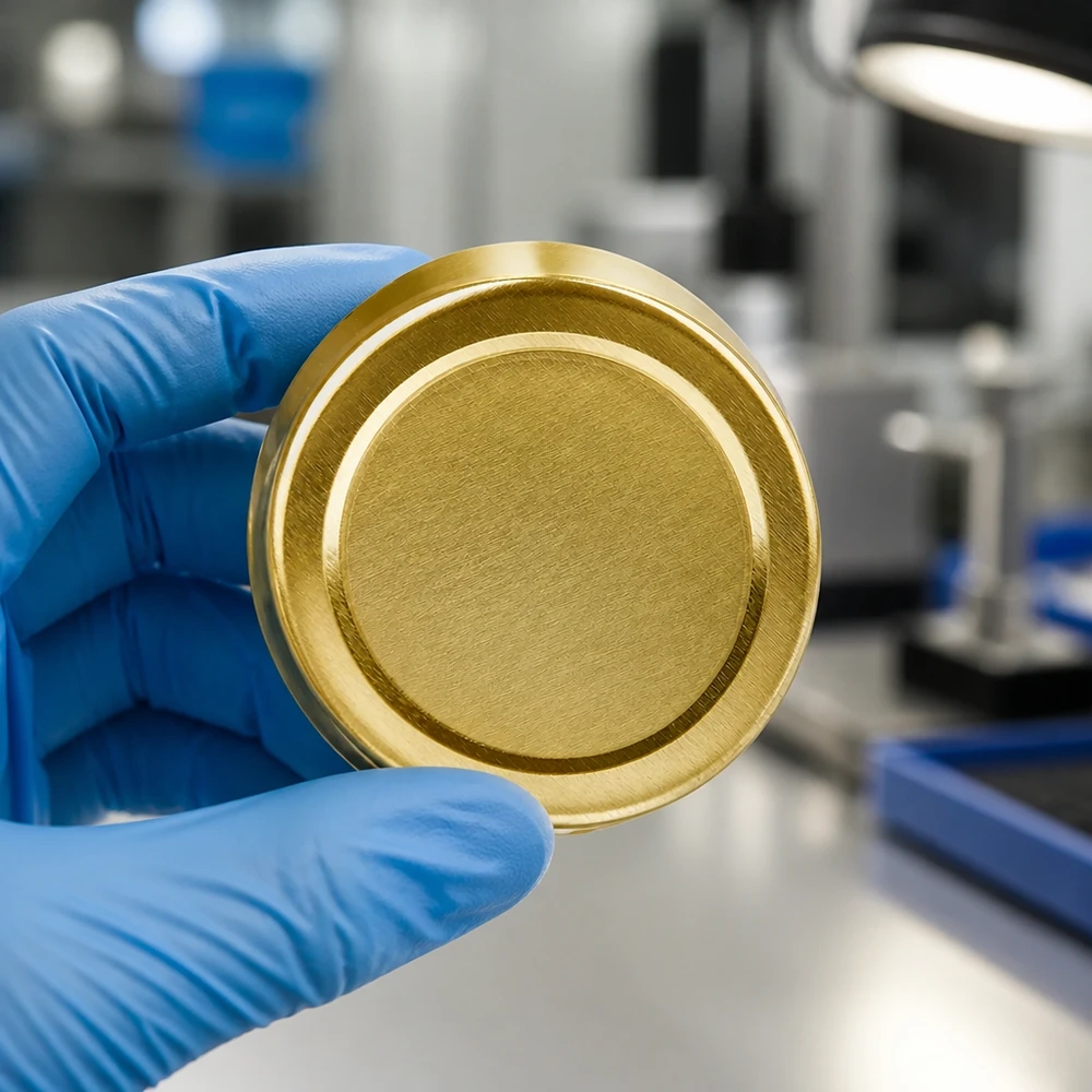 Zlaté kovové víčko 58 mm TO58deep BasicSeal UNiTWIST v laboratorním prostředí