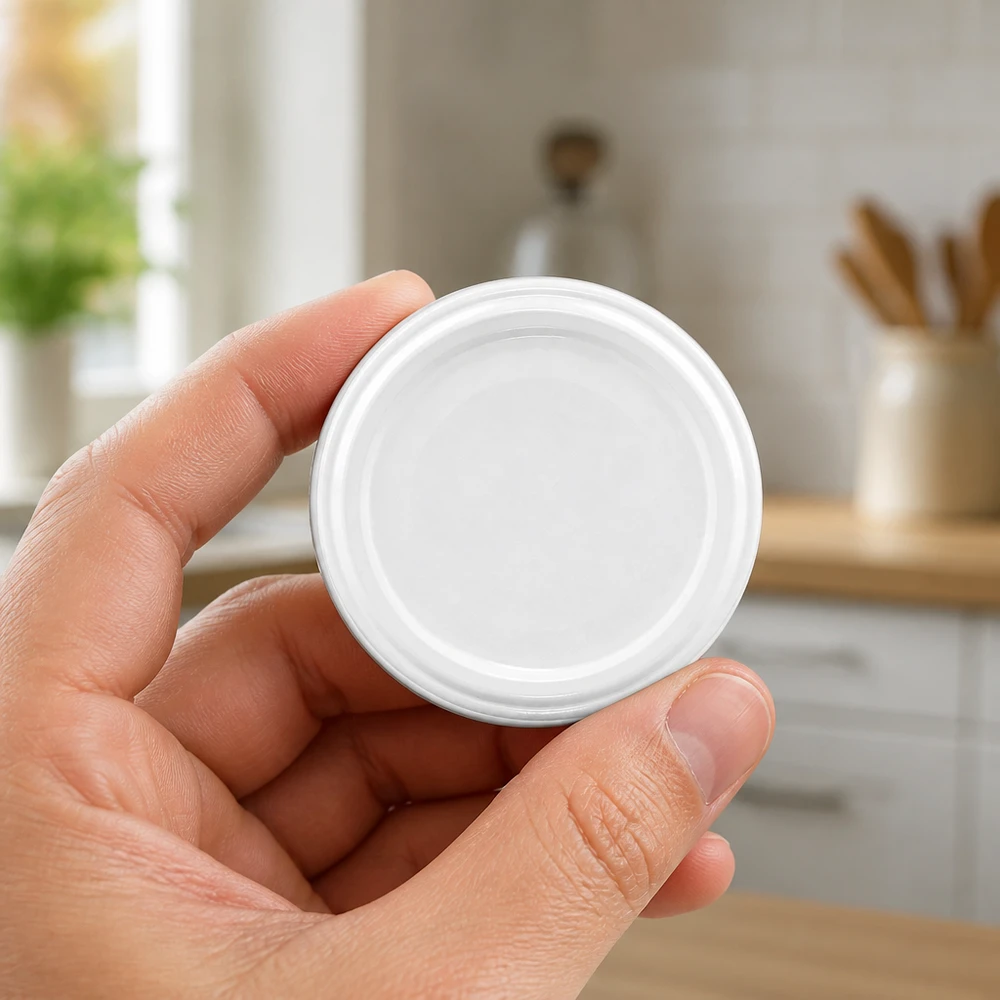 UNiTWIST TO66 bílé kovové víčko 66 mm BioSeal BPA-NI unitemp v ruce