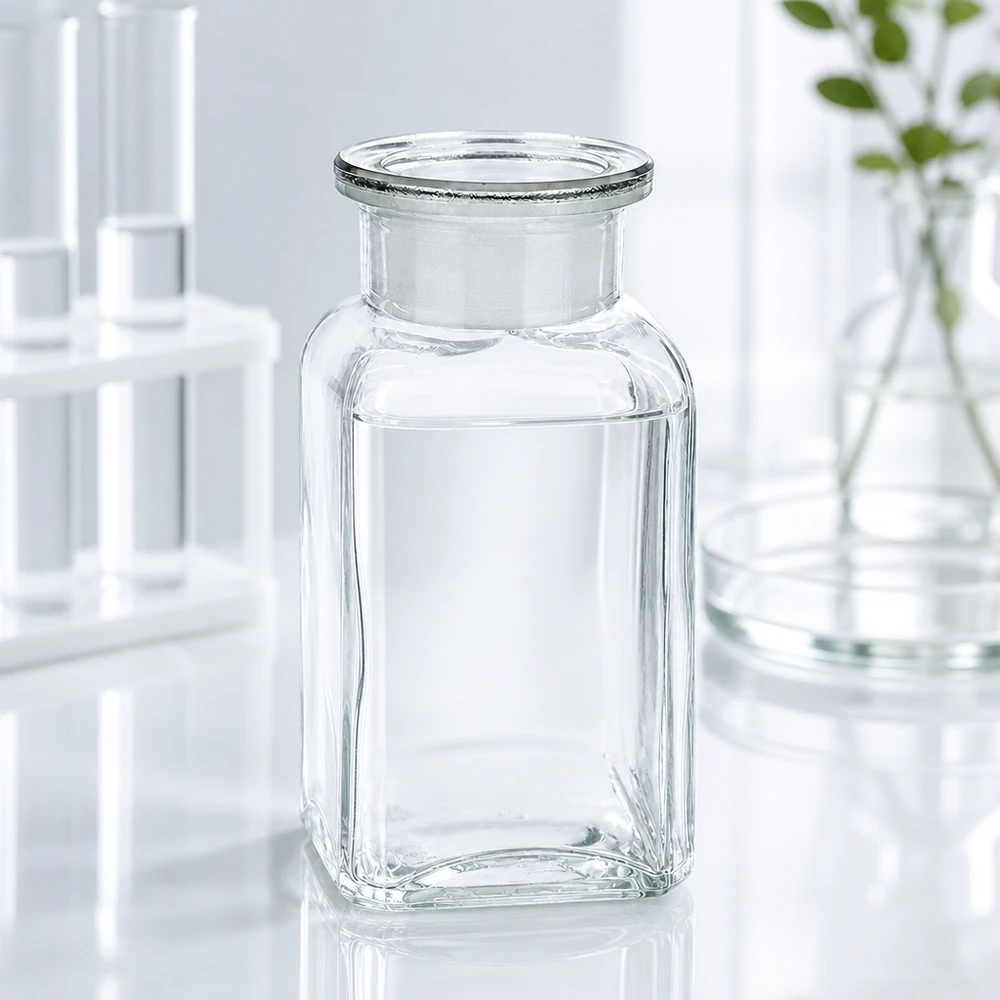 Čtvercová láhev 100ml čirá skleněná zátka se širokým hrdlem Kleine rechteckige Glasflasche 100ml klar mit Weithalsöffnung und passendem Glasstopfen