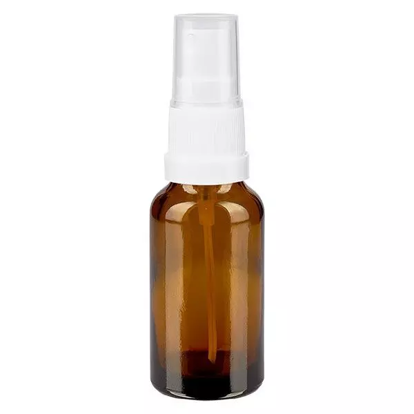 Lékárenská lahvička hnědá 20ml s rozprašovacím víčkem bílá