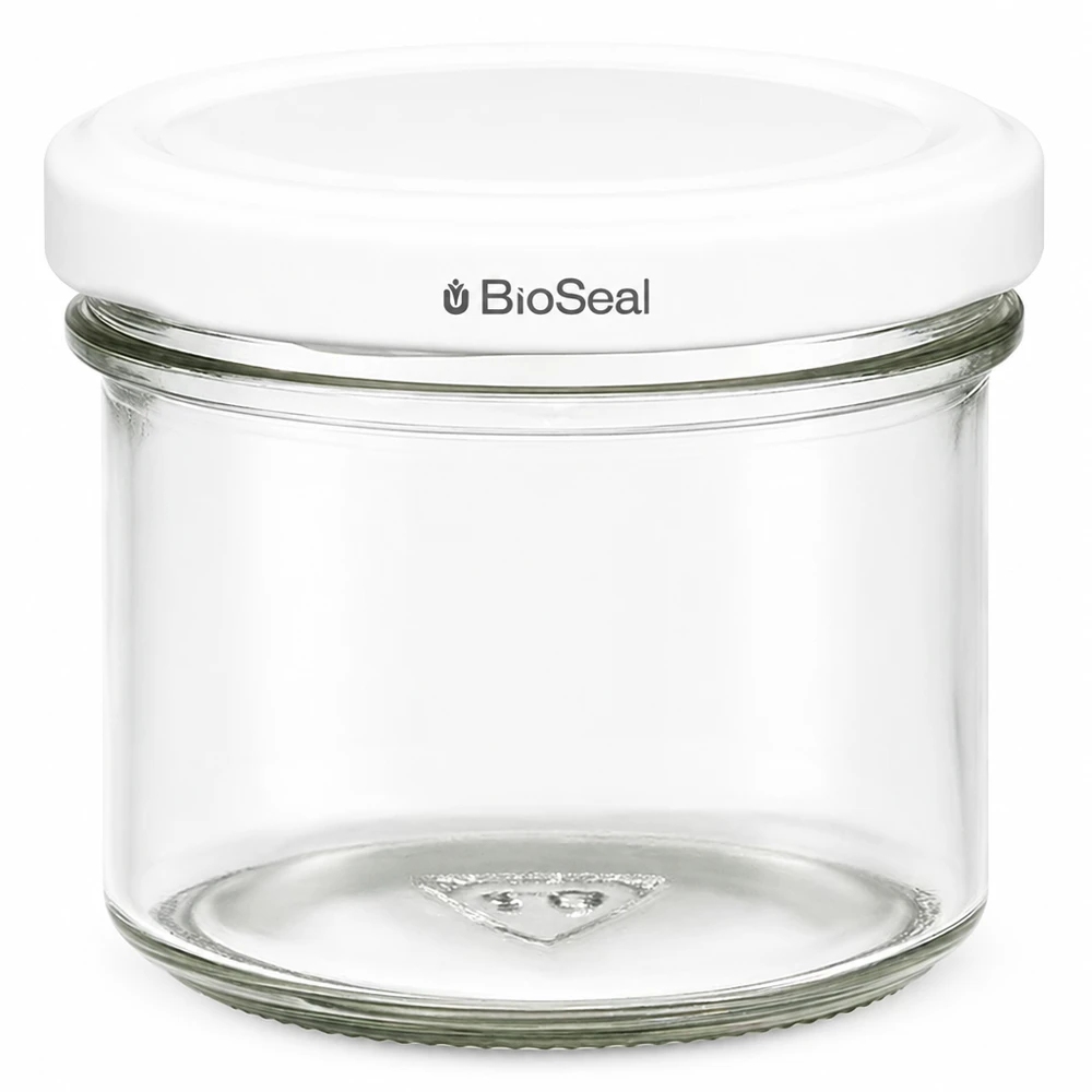 Tumbler o objemu 125 ml s bílým víčkem BioSeal UNiTWIST UNiTWIST Sturzglas 125ml mit weißem TO66 BioSeal Deckel Einmachglas Marmeladenglas transparent