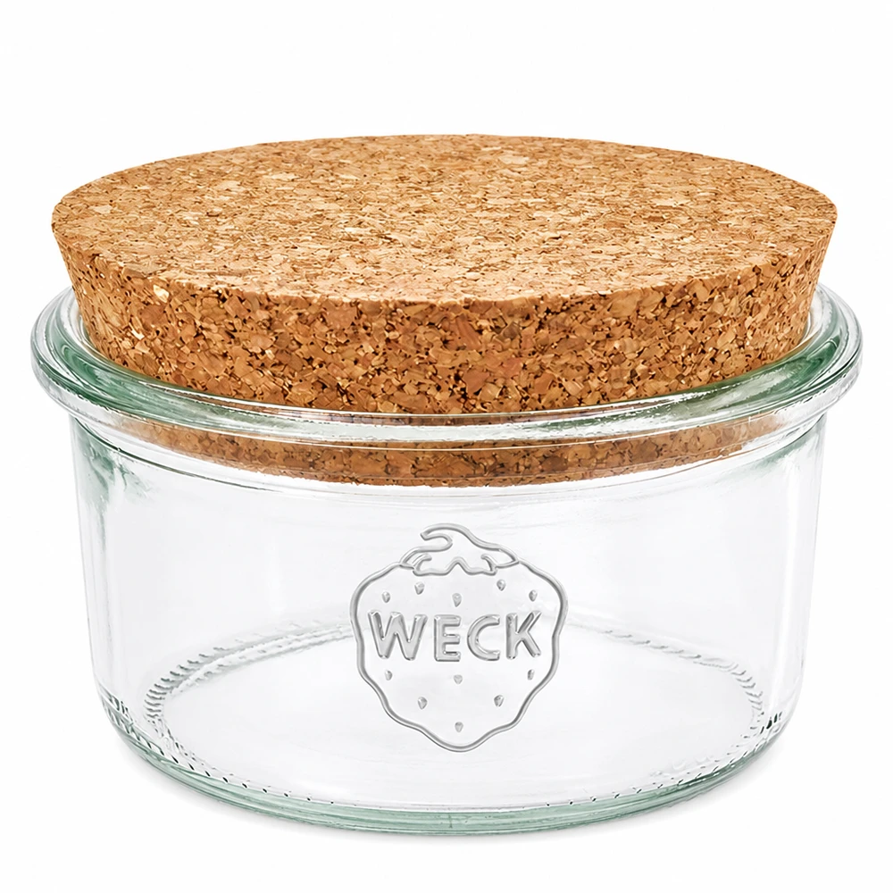 WECK Sturzglas 165ml RR80 mit natürlichem Korkdeckel Einmachglas Vorratsglas aus klarem Glas