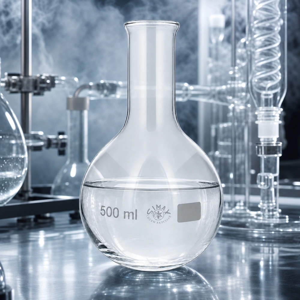 Hip flask 500ml úzké hrdlo Stehkolben 500ml Enghals mit ergonomischer Form für sicheres Handling im Laboralltag