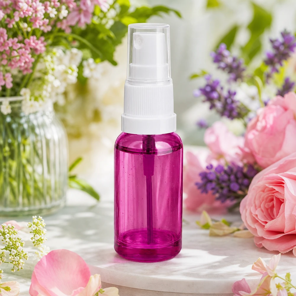 Kleine 20ml Flasche mit Sprühaufsatz in PurpleLine Serie ideal für DIY Kosmetik und Naturprodukte
