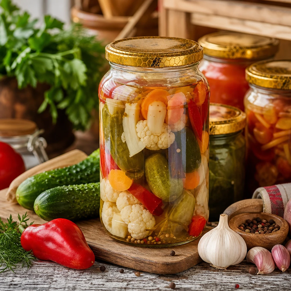 1062ml kulatá sklenice + víčko BasicSeal voština UNiTWIST 1062ml Rundglas mit Bienenwabe-Deckel als Einmachglas für eingelegtes Gemüse Gurken Paprika Blumenkohl mixed pickles
