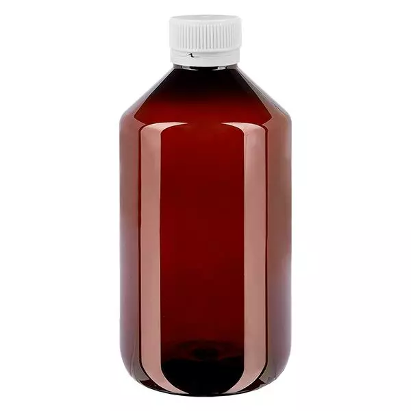 PET láhev 500ml s bílým rýhovaným uzávěrem s možností manipulace.
