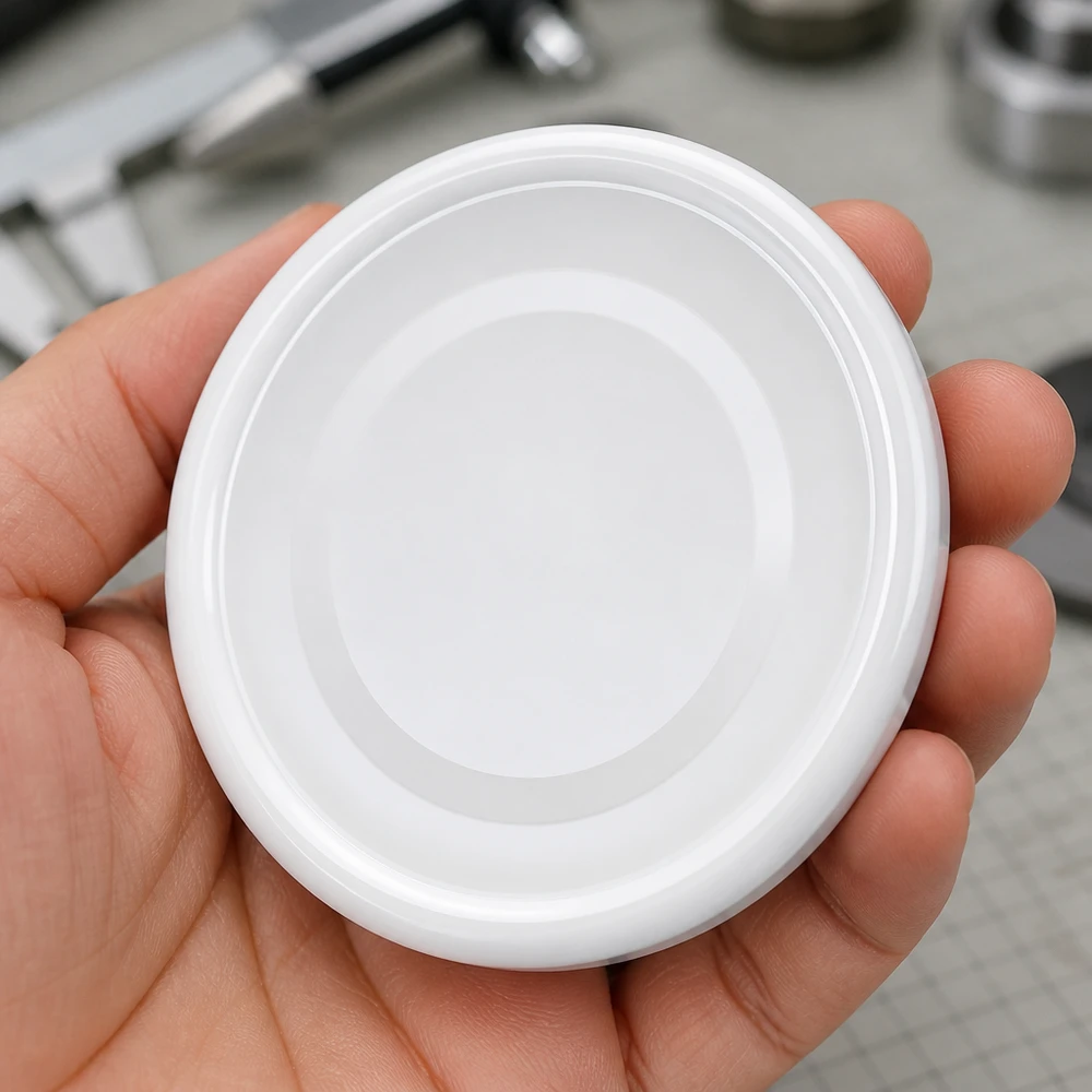 Bílé odšroubovací víčko 48 mm TO48 BasicSeal UNiTWIST – pohled shora, soustředné prstence