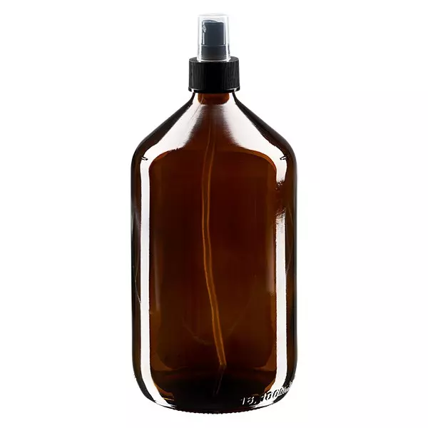 Euro láhev na léky 1000ml. hnědá PP28 s rozprašovačem černá