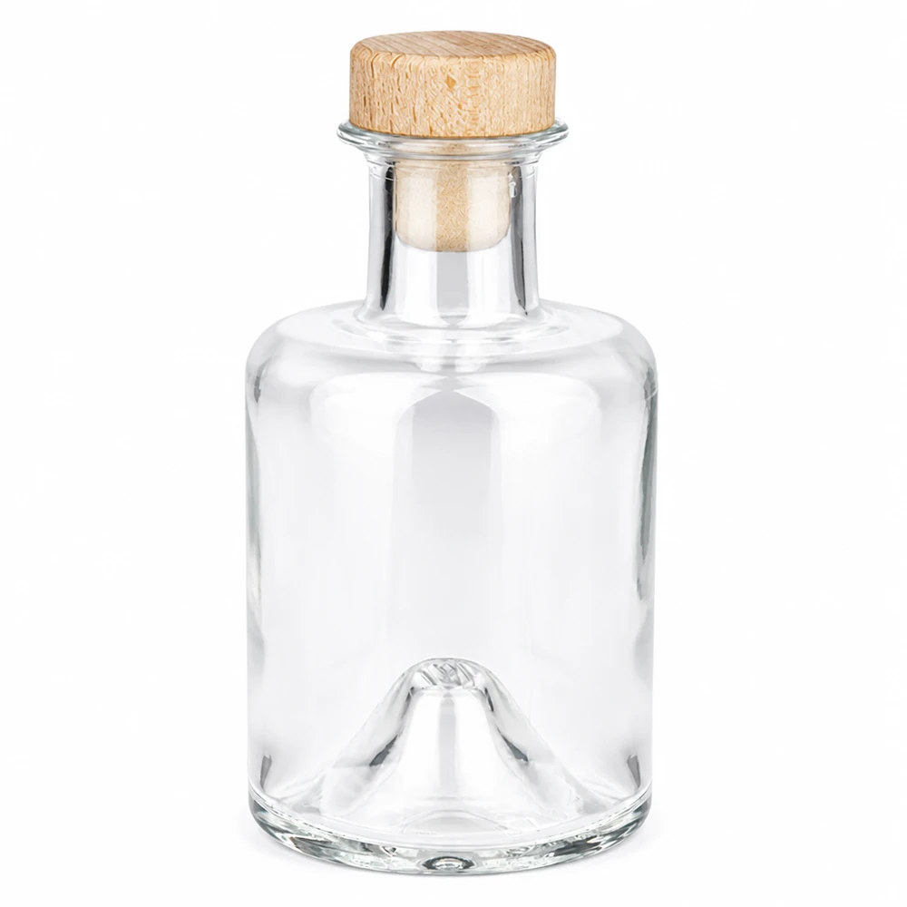 200ml Glasflasche Sofia mit Holzgriff-Korken UNiTWIST transparent leer Produktfoto vor weißem Hintergrund