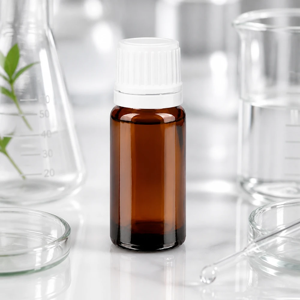 Lékárenská lahvička hnědá 10ml kapátko 1,2mm bílý uzávěr proti neoprávněné manipulaci Apothekerflasche braun 10ml mit weißem Originalverschluss für lichtempfindliche Flüssigkeiten