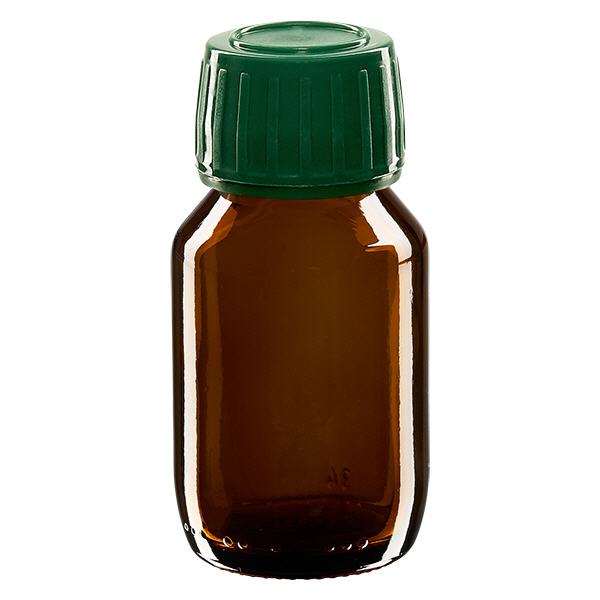 50ml lahvička na léky hnědá, uzávěr zelený s pojistným kroužkem proti neoprávněné manipulaci ApoGlas 50ml lahvička na léky hnědá, uzávěr zelený s pojistným kroužkem proti neoprávněné manipulaci ApoGlas