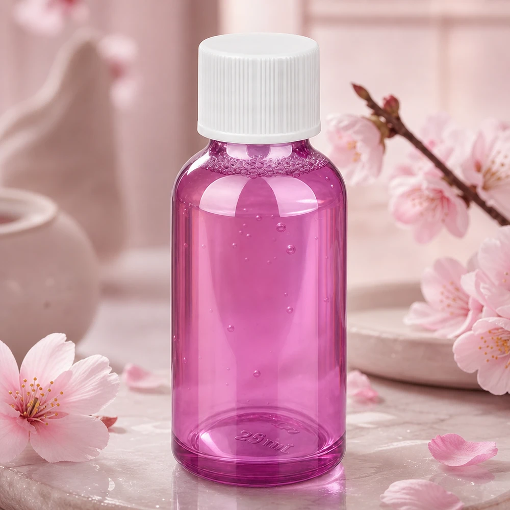 30ml láhev se šroubovacím uzávěrem 11 mm bílá standardní PurpleLine UT18/30 30ml Flasche in elegantem Violett mit weißem Verschluss perfekt für Naturkosmetik