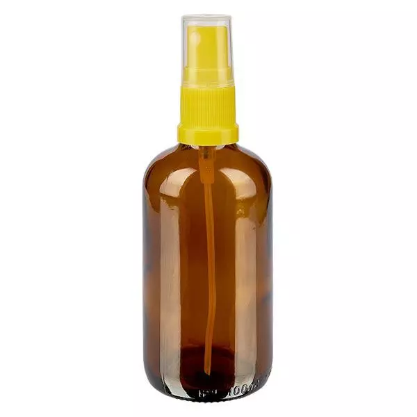 Lékárenská lahvička hnědá 100ml rozprašovací víčko žlutá