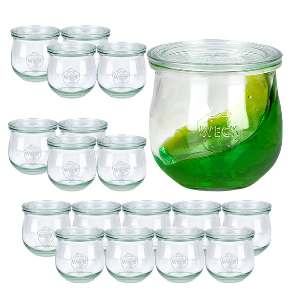 Sada 18 sklenic na tulipány Weck 370ml s 18 skleněnými víčky. Sada 18 sklenic na tulipány Weck 370ml s 18 skleněnými víčky.