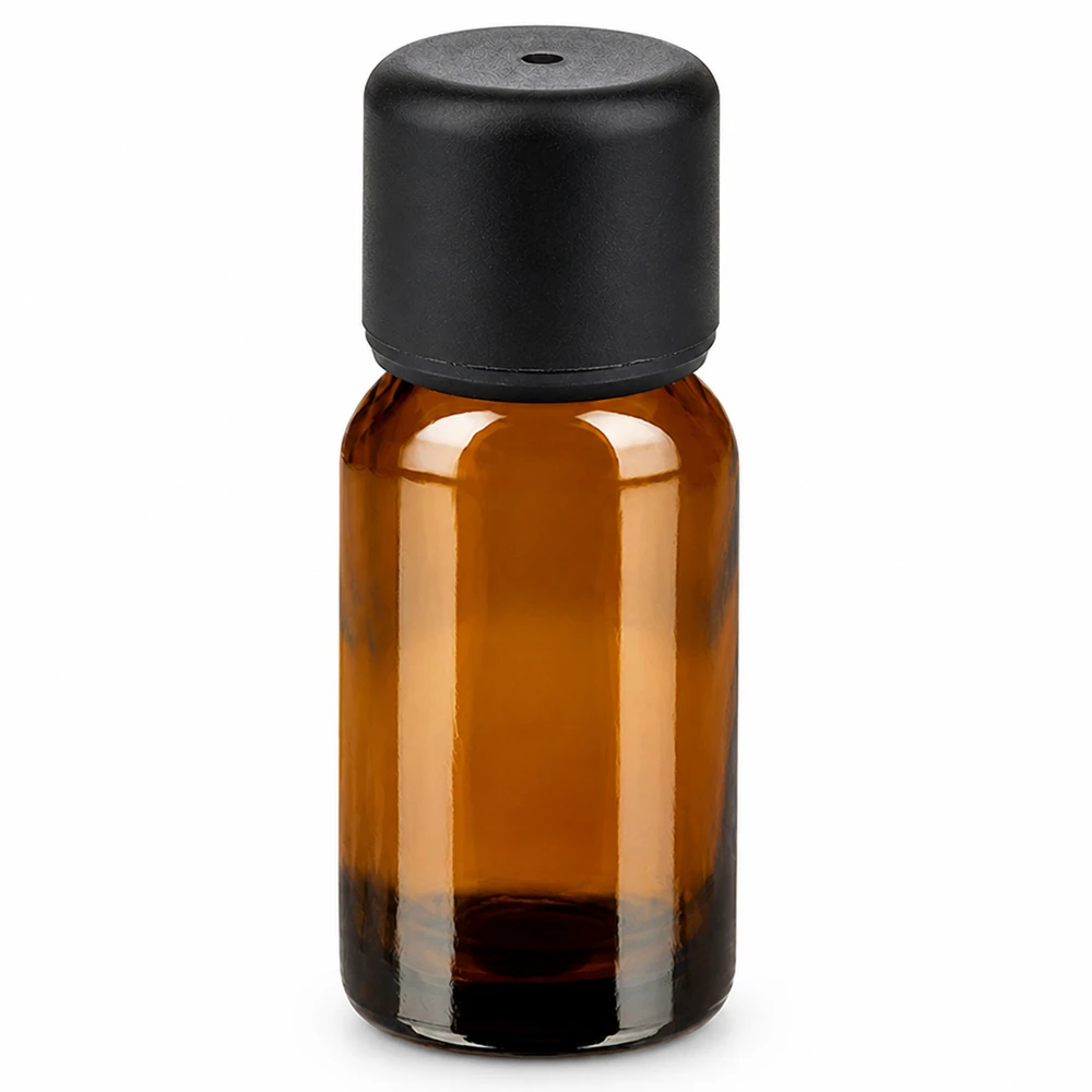 10ml láhev 6mm šroubovací uzávěr černá Standard BrownLine UT18/10 UV-schützende 10ml Braunglasflasche mit mattschwarzem Deckel für empfindliche Öle