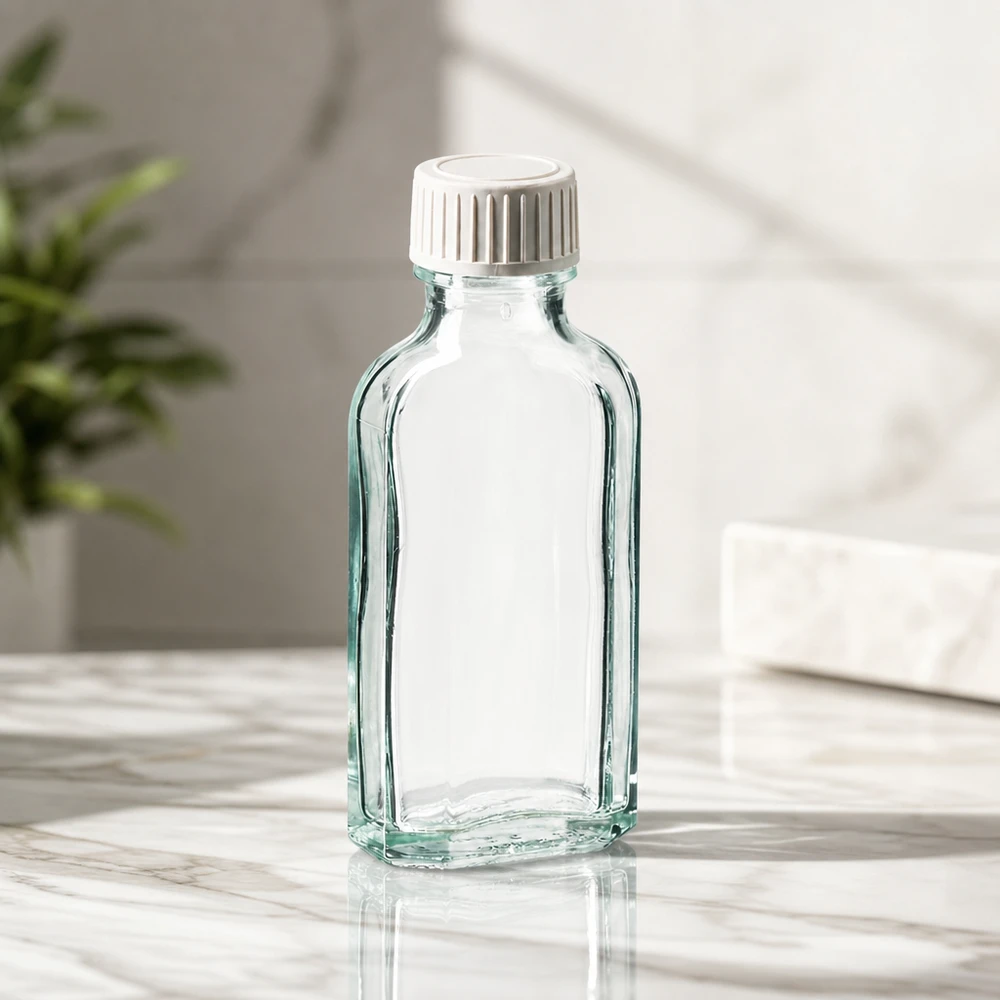 50 ml Meplat čirý šroubovací uzávěr s pěnovou vložkou PE Meplat Flasche 50ml für ätherische Öle klar versiegelt mit PE-Schaumeinlage
