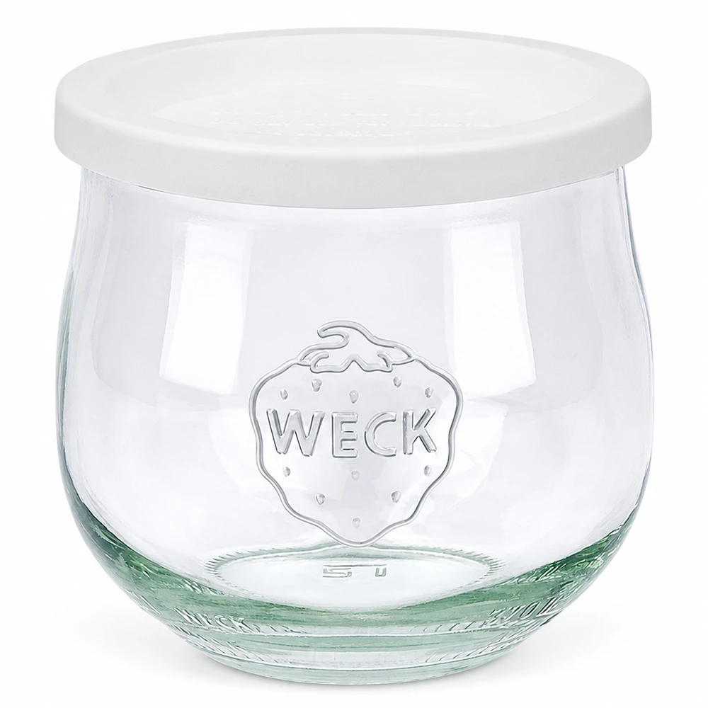 370ml tulipánová sklenice se skleněným víčkem na svěžest WECK RR80 WECK Tulpenglas 370ml mit weißem Frischedeckel RR80 Einmachglas für Vorratshaltung und Konservierung