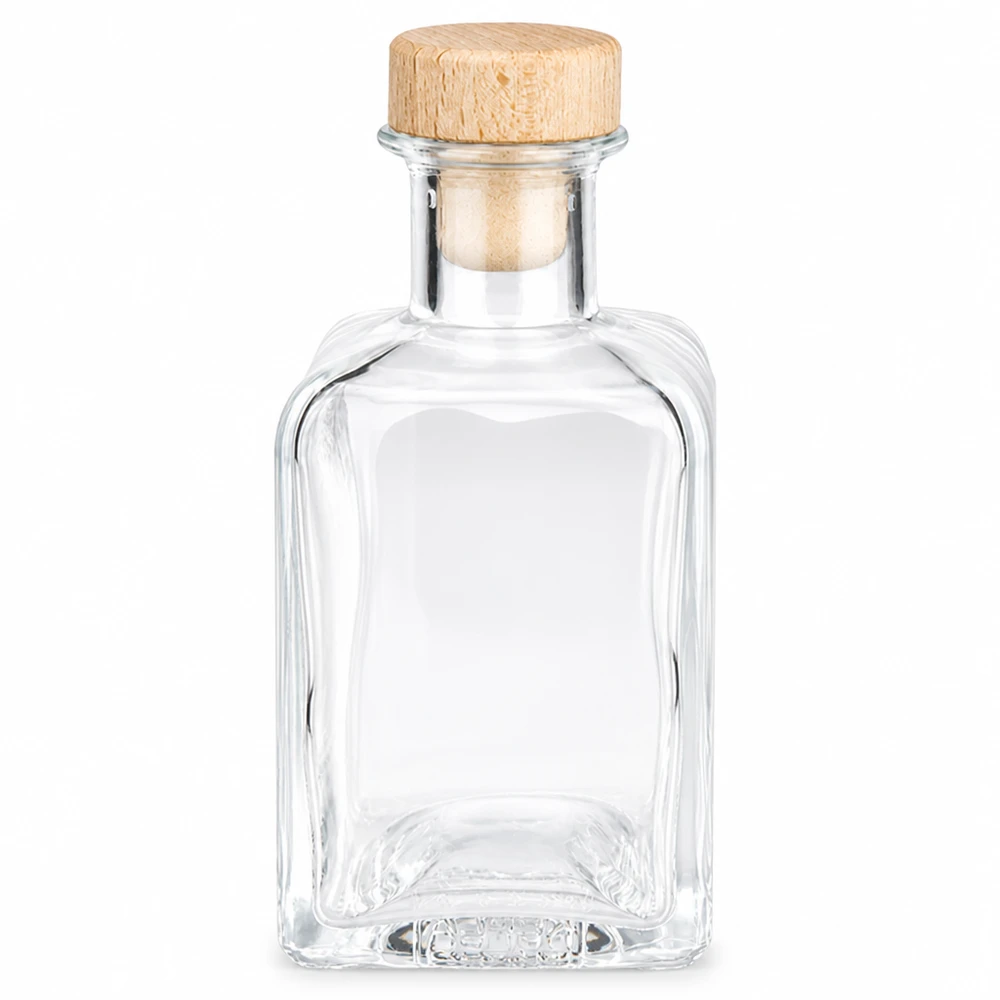 200ml Glasflasche "Clara" mit Holzgriff-Korken UNiTWIST 200ml Glasflasche Clara mit Holzkorken leer transparent rechteckig Korkenverschluss Dekoflasche