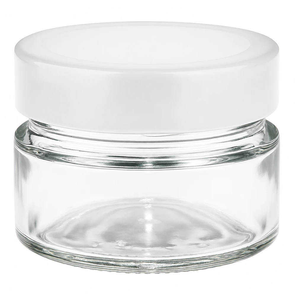 80ml kulatá sklenice s víčkem BasicSeal bílá hluboká UNiTWIST 80ml Rundglas mit weißem BasicSeal Deckel - transparenter Glasbehälter für Kosmetik und Aufbewahrung