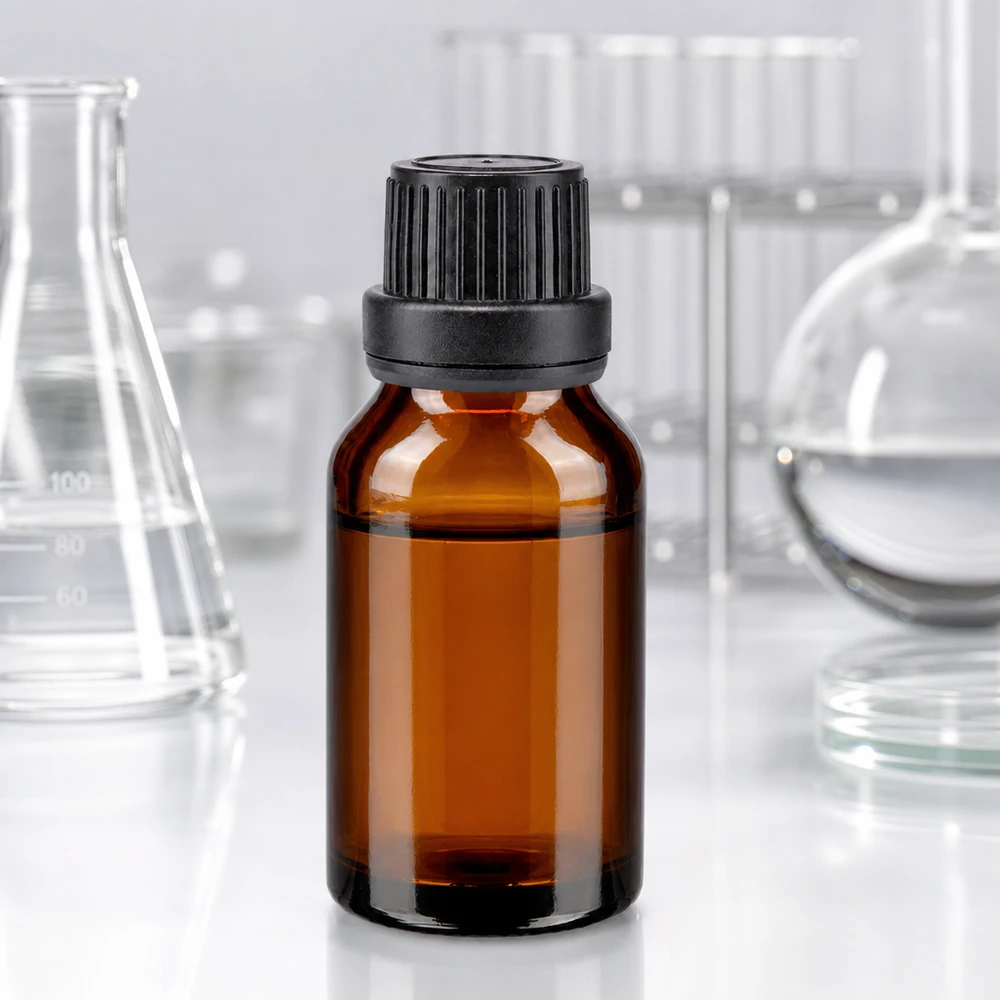 Lékárenská láhev hnědá 15ml kapací uzávěr nalévací kroužek 2mm černý uzávěr proti neoprávněné manipulaci Laborflasche Braunglas 15ml mit schwarzem Tropfeinsatz für ätherische Öle und Tinkturen