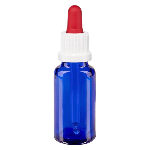 Lékárenská láhev modrá 20ml pipeta bílý/červený uzávěr s ochranou proti manipulaci Lékárenská láhev modrá 20ml pipeta bílý/červený uzávěr s ochranou proti manipulaci