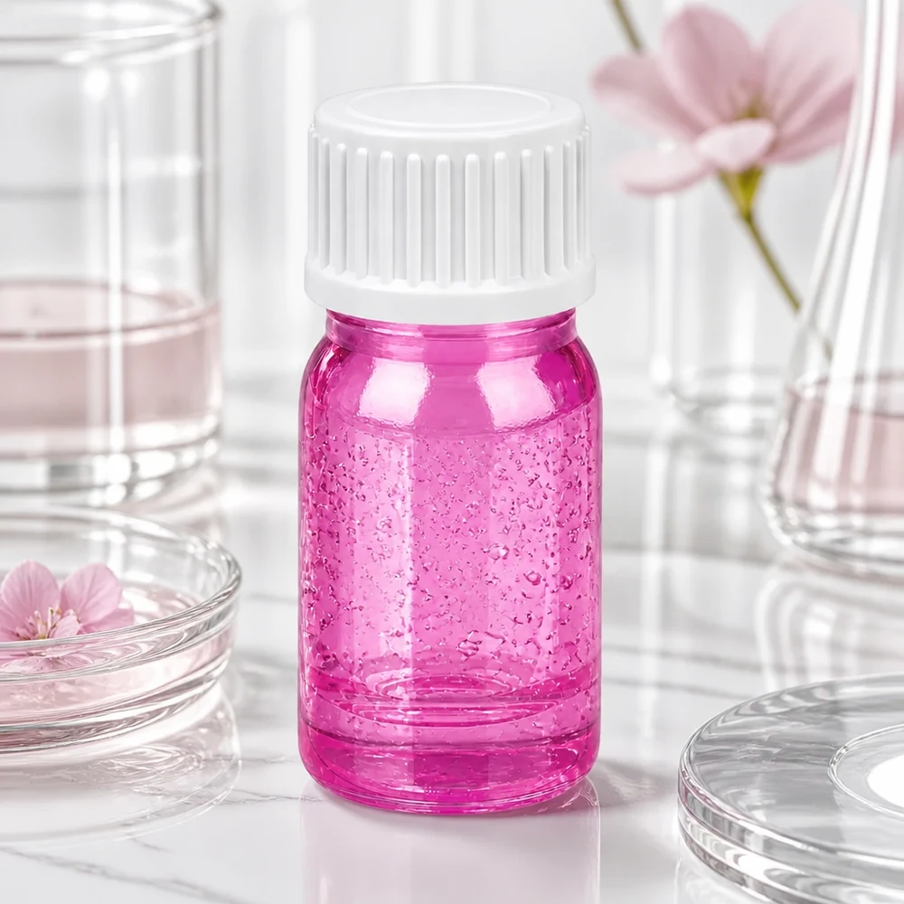 5ml lahvička (globule) s 3mm nalévacím kroužkem bílá standardní PurpleLine UT18/5 Transparente 5ml Glasflasche rosa eingefärbt mit robustem Verschluss für professionelle Anwendung