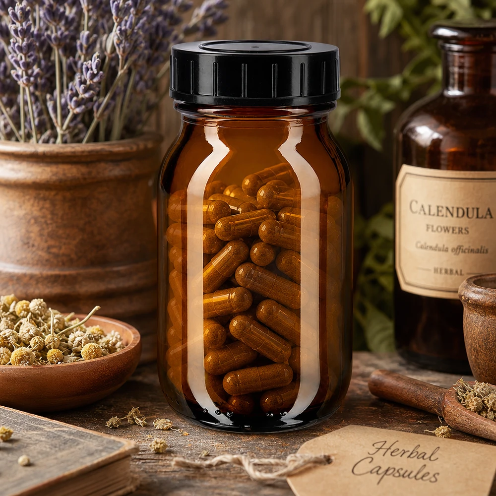 100ml láhev se širokým hrdlem jantarové sklo se šroubovacím uzávěrem Pharmaqualität Weithalsglas 100ml braun getönt mit dichtem Deckel für Supplements