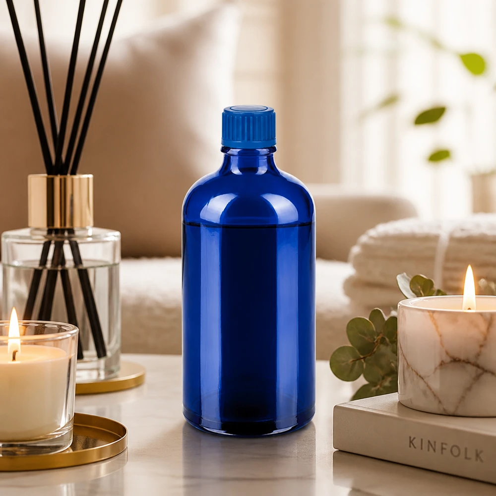 100ml láhev 11mm šroubovací uzávěr modrá Standard BlueLine UT18/100 Professionelle 100ml Blauglasflasche mit 11mm Öffnung perfekt für Labore und Apotheken geeignet