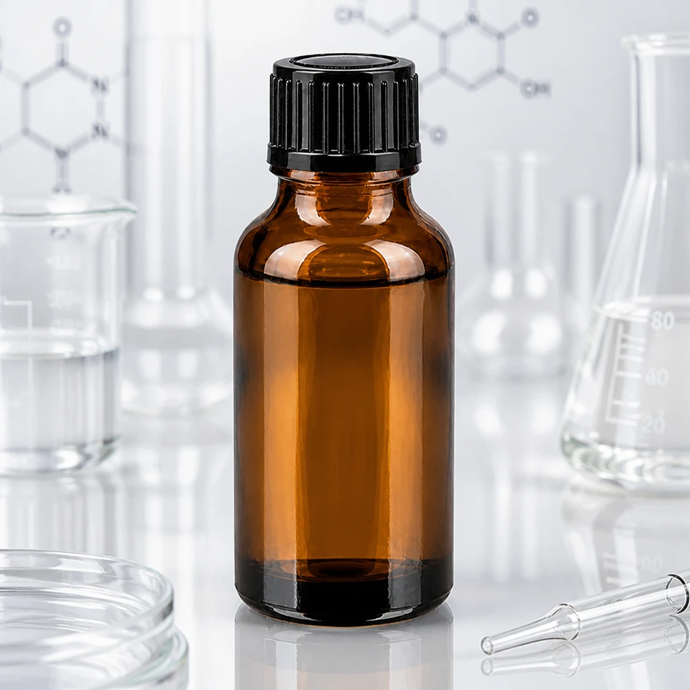 Lichtschutz-Tropfflasche 20ml aus Braunglas mit schwarzem Verschluss für medizinische Anwendungen