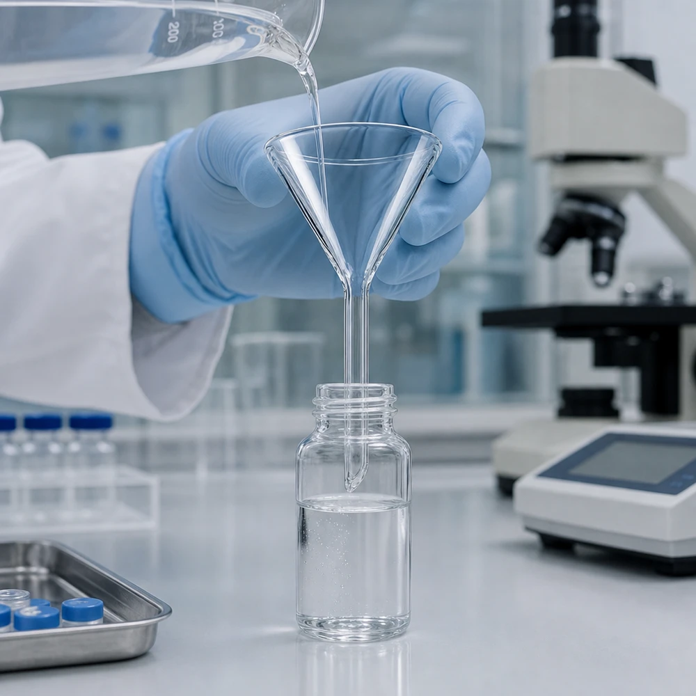 Nálevka ø45mm borosilikátový úhel 60 krátký styl Robuster Glastrichter aus Borosilikat für sichere Handhabung aggressiver Chemikalien