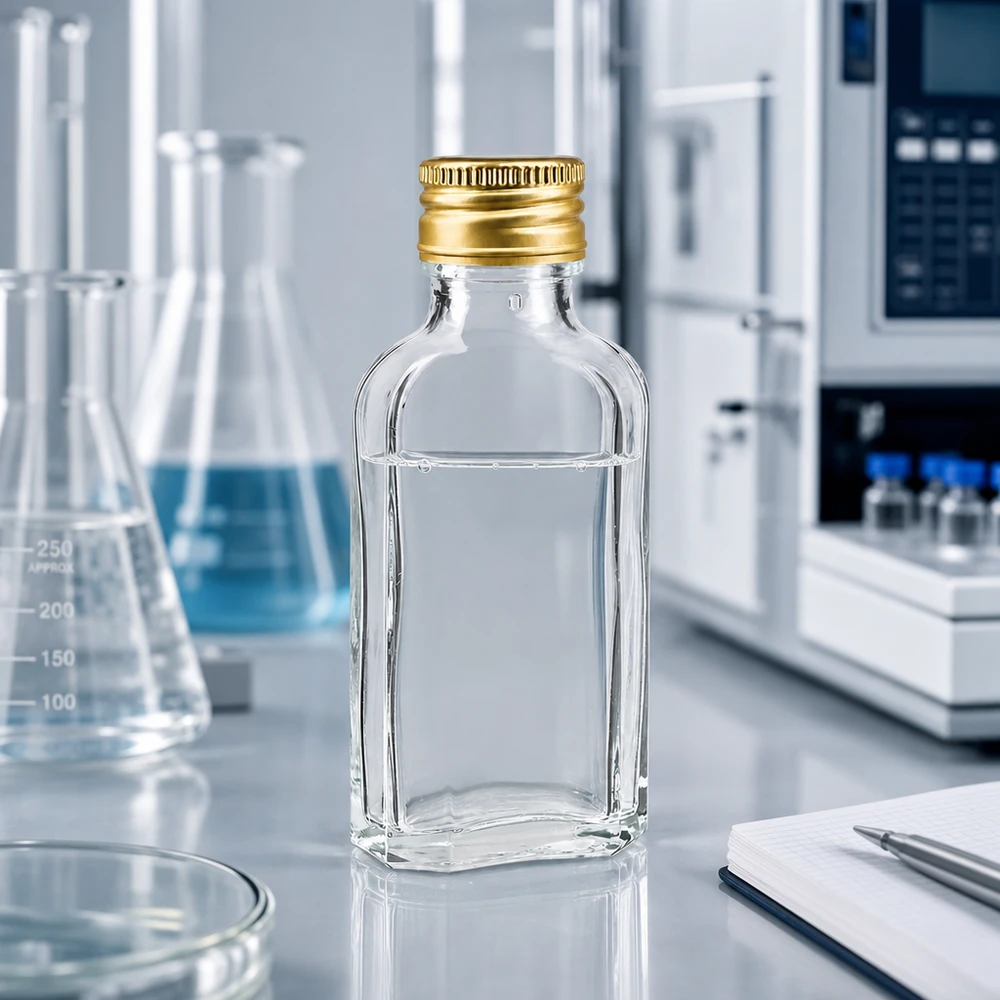 50 ml Meplat čirý s hliníkovým uzávěrem zlatý PP22 Meplat Glasflasche 50ml mit goldenem Alu Deckel PP22 ideal für ätherische Öle und Extrakte