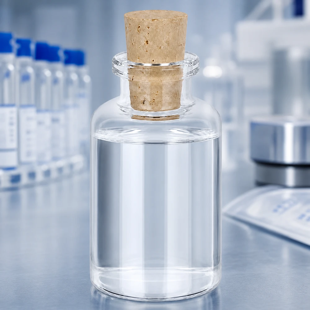 Láhev z bezbarvého skla 30ml se zátkou 11/14mm Rundglasflasche 30ml mit passendem Naturkorken 11/14mm für Laborproben und Sammlerstücke