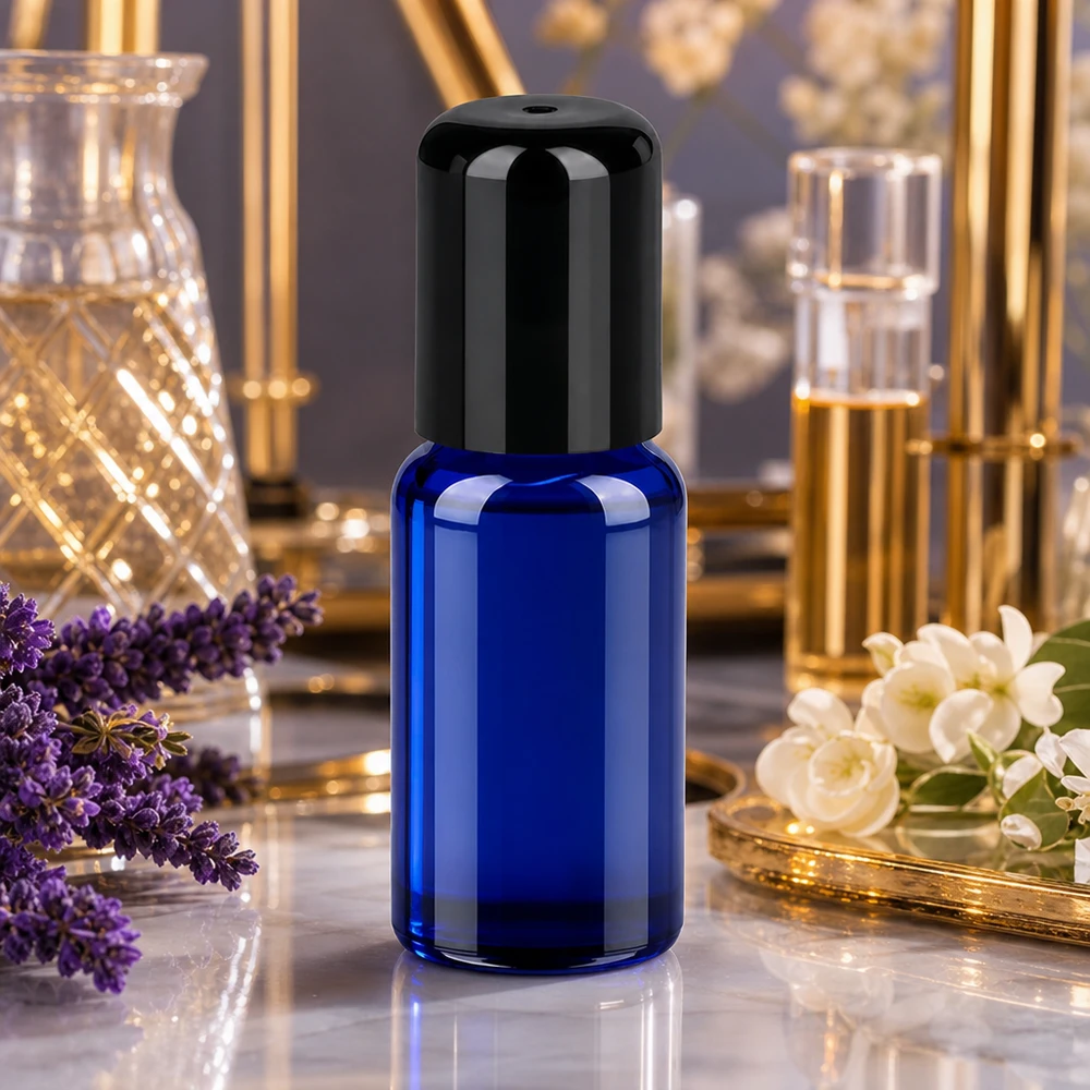 20ml roll-on lahvička černá se standardním uzávěrem BlueLine UT18/20 Handliche 20ml Roll-On Flasche STD BlueLine mit ergonomischer Form für komfortable Anwendung