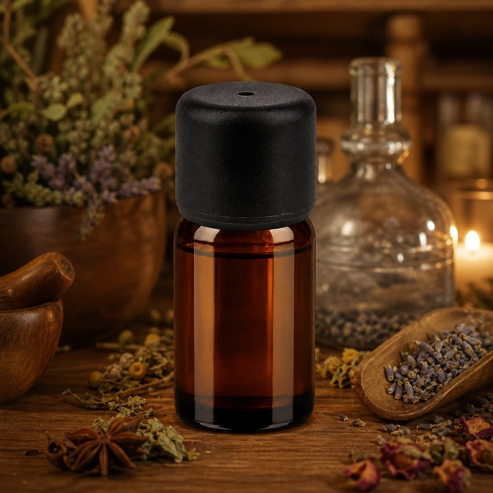 5ml láhev 6mm šroubovací uzávěr černý Standard BrownLine UT18/5 5ml Braunglasflasche mit schwarzem Verschluss ideal für Reise und mobile Aromatherapie