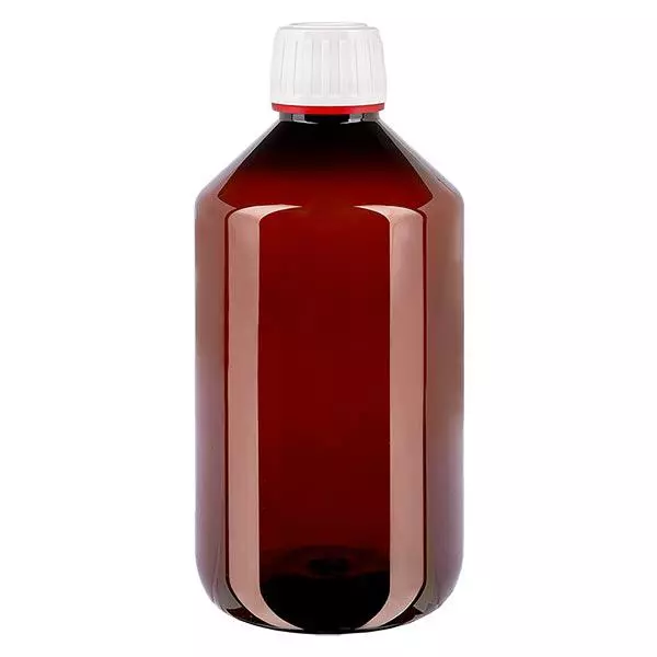 PET láhev 500ml s bílým uzávěrem s viditelnou manipulací, jemně žebrovaná.