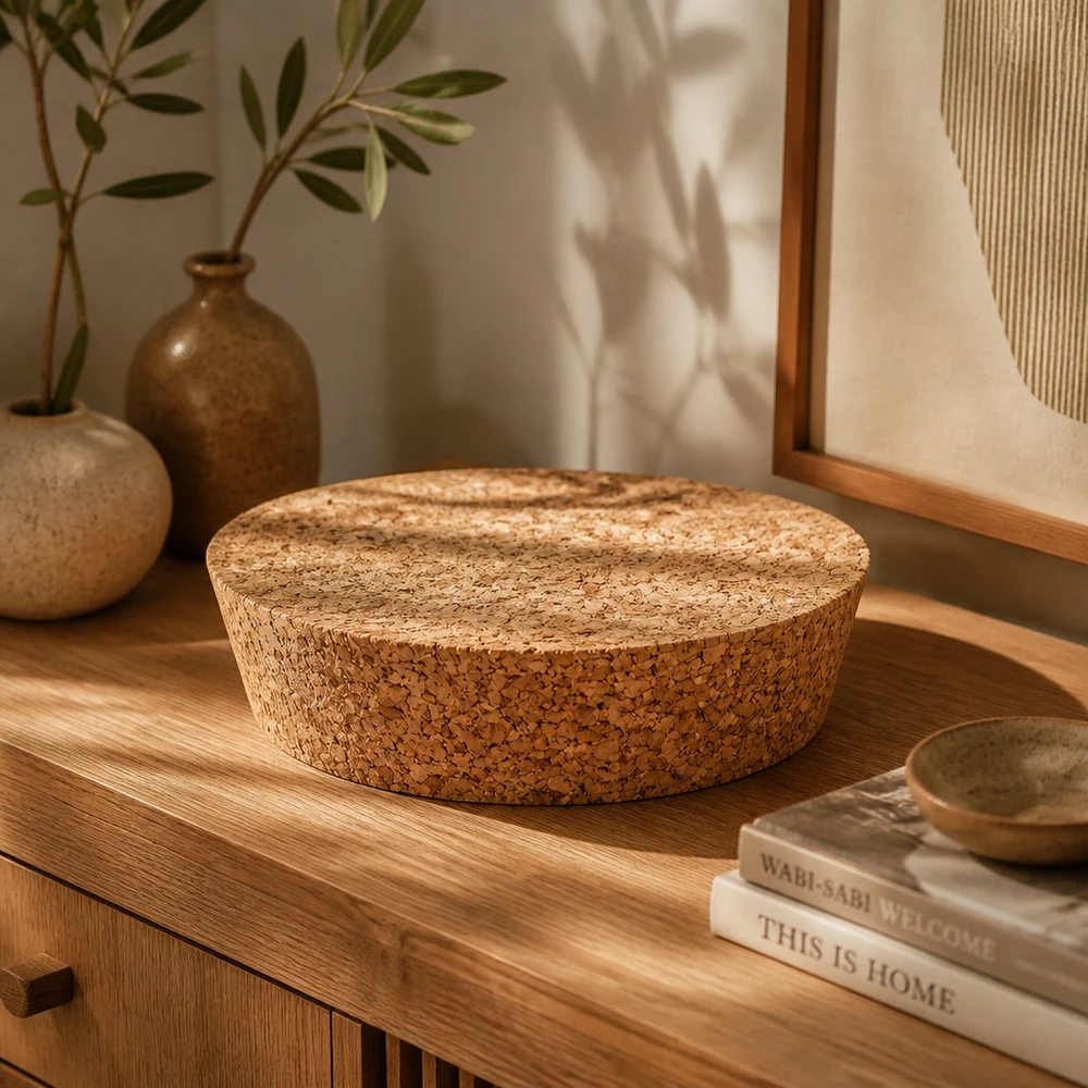WECK RR80 Korken Naturkork auf Holzkommode mit Büchern und Keramikvasen moderne Wohnraumdekoration 75mm Öffnung