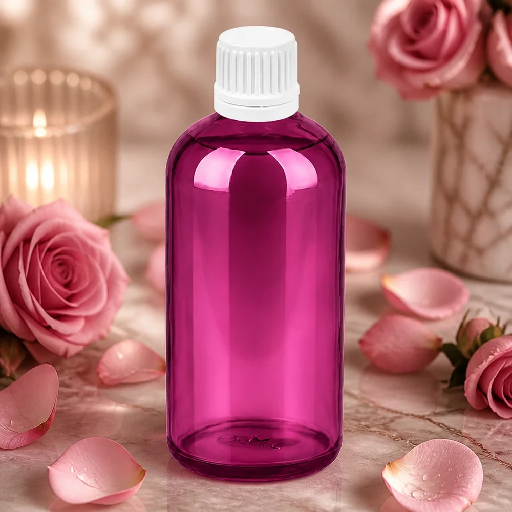 100ml lahvička s kapátkem 0,7mm bílé sklo Originality šroubovací uzávěr PurpleLine UT18/100 Stylische 100ml Flasche mit Tropfer in Violett-Weiß ideal für Parfüm-Kreationen und Essenzen