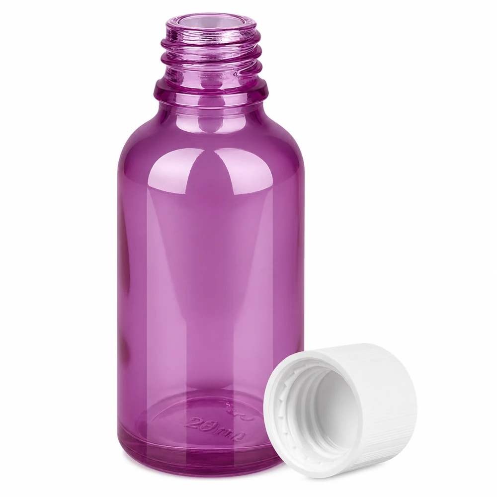 Kompakte 30ml Glasflasche in Violett mit sicherem Verschluss für pharmazeutische Zwecke