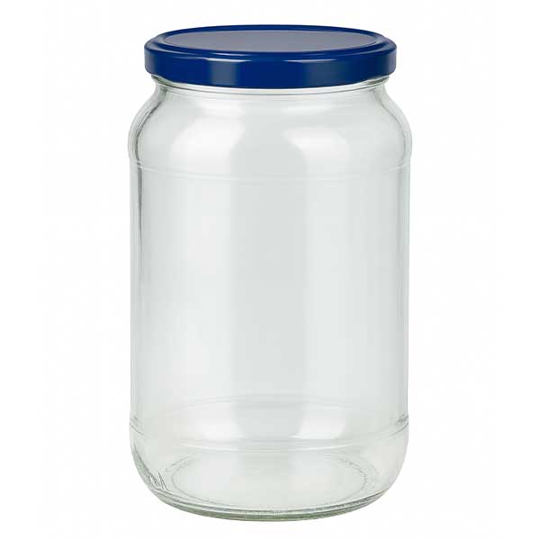 1062ml kulatá sklenice + víčko BasicSeal modré UNiTWIST