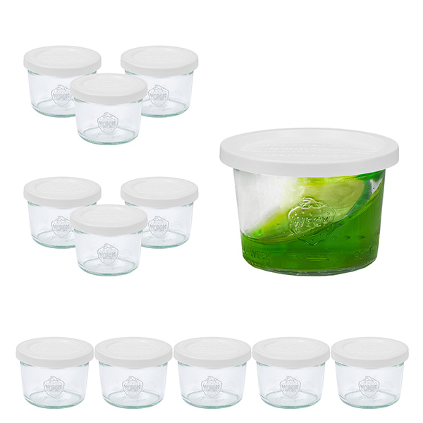 Sada 12 skleněných pohárů Weck o objemu 80 ml s 12 přilnavými víčky Sada 12 skleněných pohárů Weck o objemu 80 ml s 12 přilnavými víčky