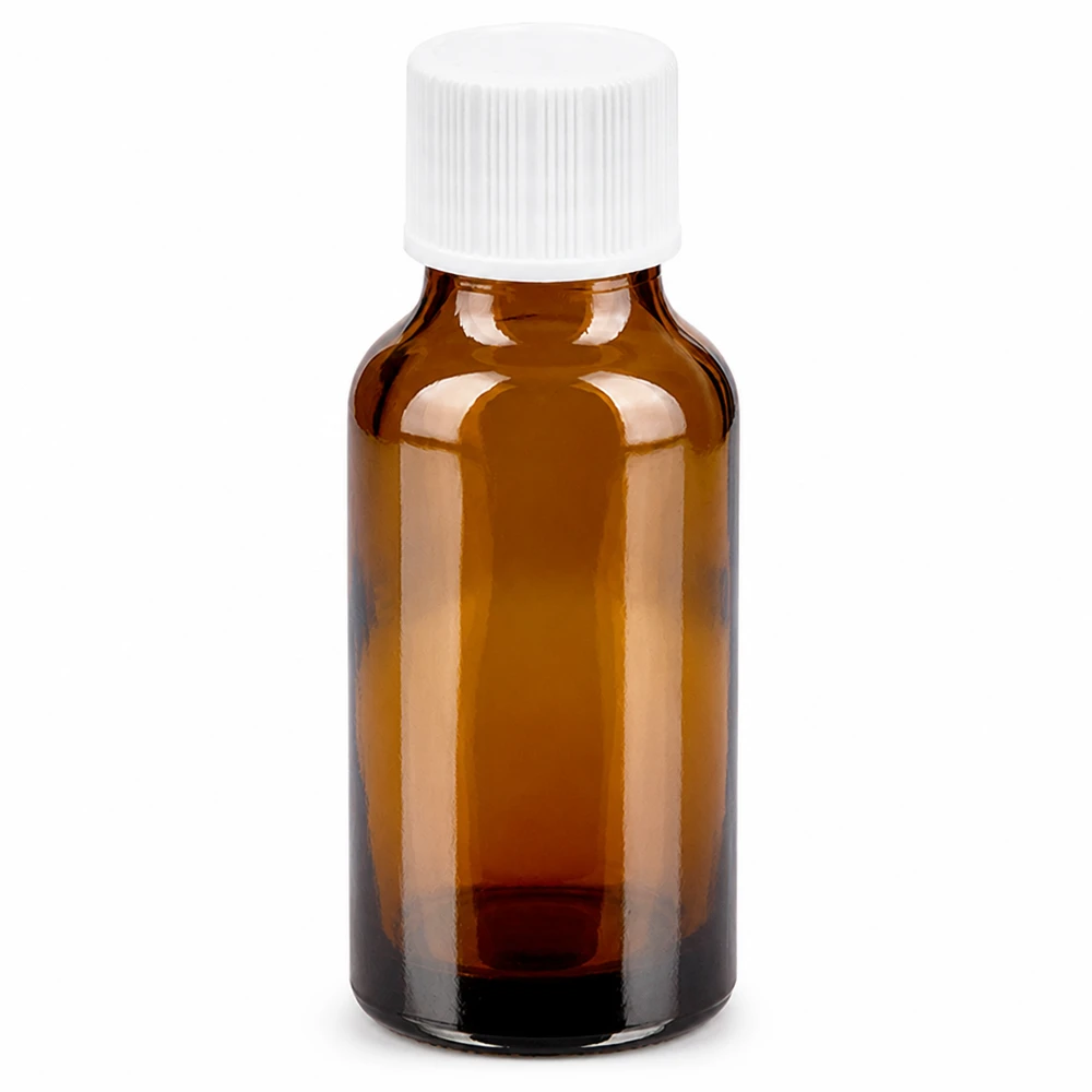 20ml láhev se šroubovacím uzávěrem 11 mm bílá Standard BrownLine UT18/20 Hochwertige 20ml Braunglasflasche mit weißem Deckel für Labor und Medizin