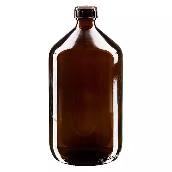 Lahvička na léky 1000ml hnědá, s hnědým uzávěrem ApoGlas