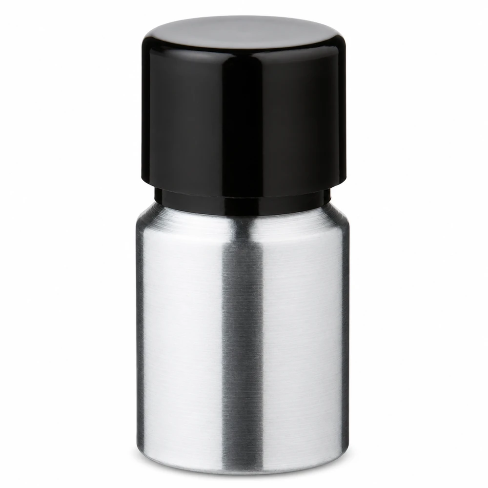 Zylindrische Aluminium-Flasche 10ml mit schwarzer Kappe für präzise Dosierung