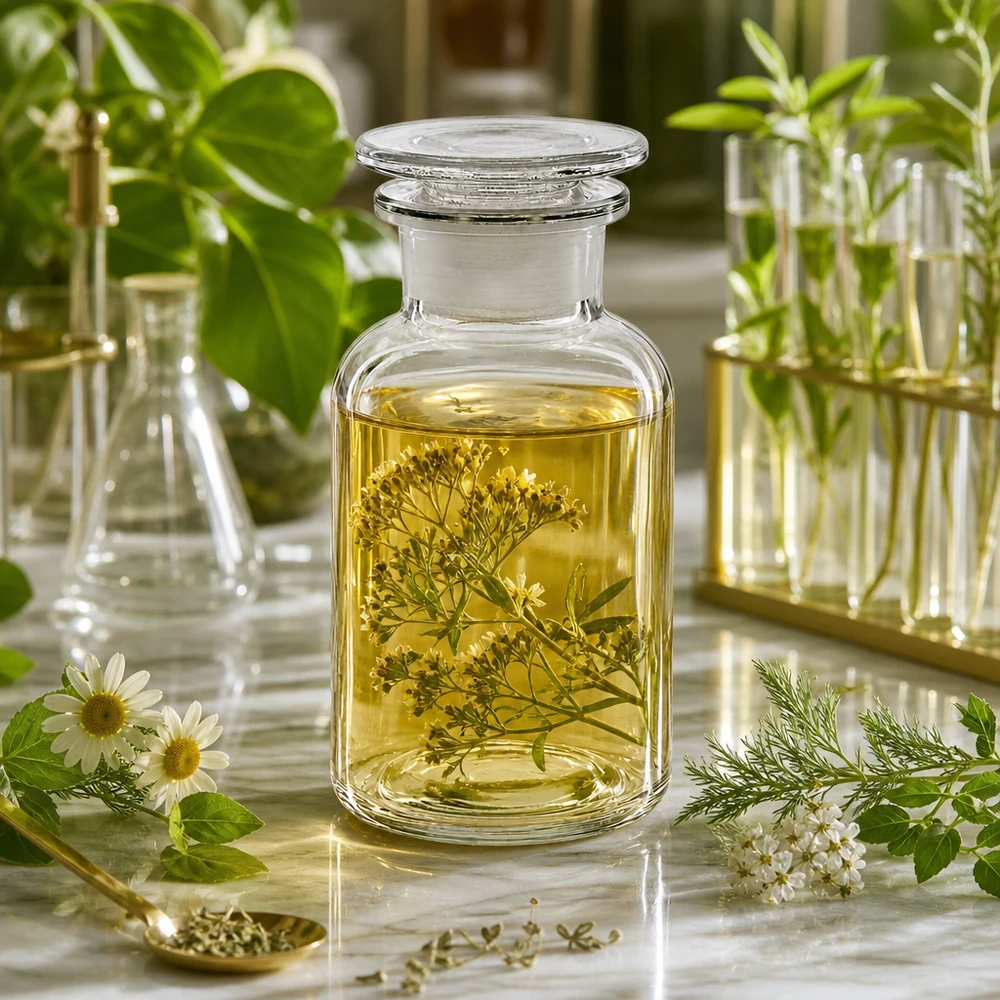 Láhev s kulatým ramenem 250ml čirá skleněná zátka se širokým hrdlem Hochwertige Rundschulterflasche 250ml klar mit Glasstopfen für Naturkosmetik und Extrakte
