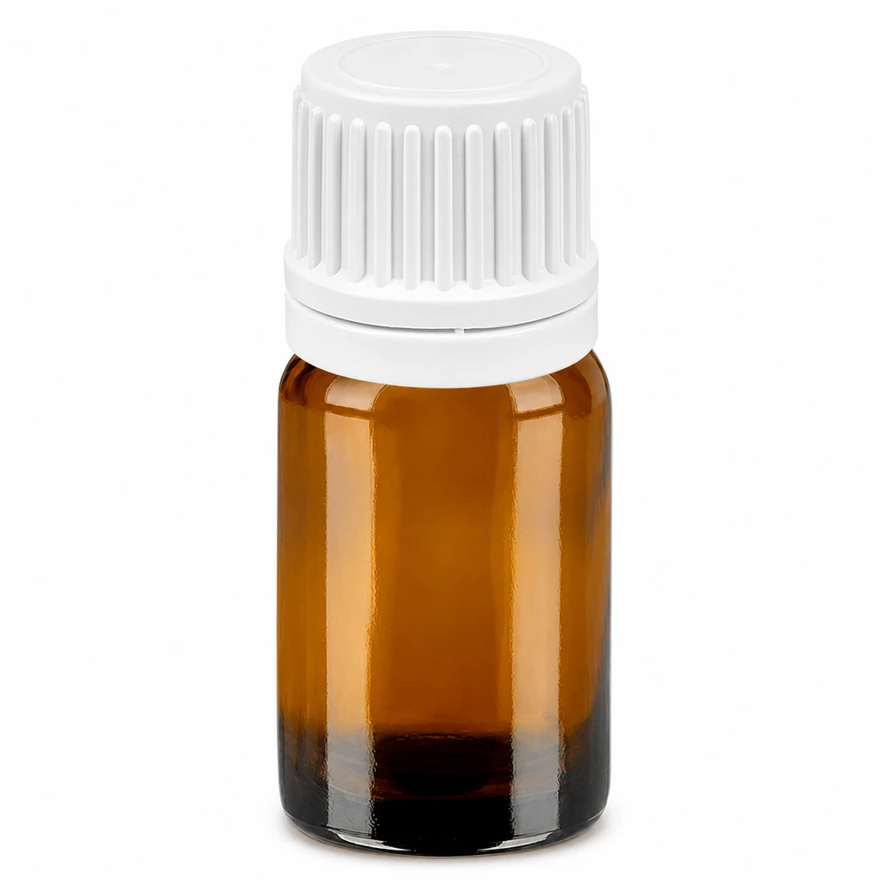 5ml lahvička s kapátkem 0,7 mm bílá s uzávěrem s ochranou proti manipulaci BrownLine UT18/5 Kompakte 5ml Glasflasche mit Tropfer in Braun für aromatherapeutische Anwendungen