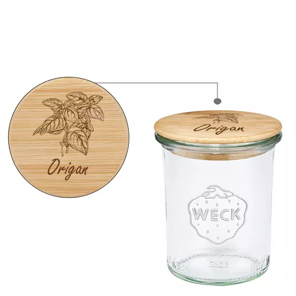 Couvercle en bois "Oregano" avec WECK verre plongeant 160ml Couvercle en bois "Oregano" avec WECK verre plongeant 160ml