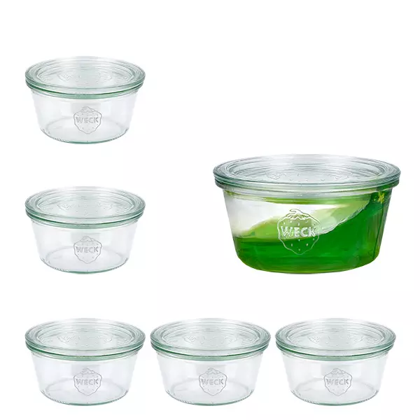 Sada 6 sklenic Weck tumblers 290 ml nízké, 1/5 l sklenice s víčkem. Sada 6 sklenic Weck tumblers 290 ml nízké, 1/5 l sklenice s víčkem.